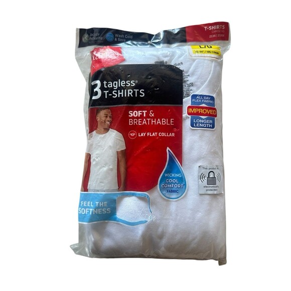 New Hanes Men's L 3 Pack Tagless T-Shirts White Crewneck Large 2135 Wicking Cool - Picture 1 of 2